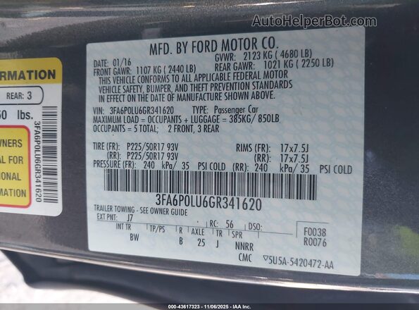 3FA6P0LU6GR341620 2016 FORD FUSION HYBRID Серый Вид подкапотного пространства
