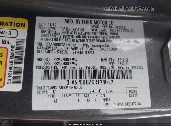3FA6P0UU7GR124012 2016 FORD FUSION HYBRID Gray Widok komory silnika