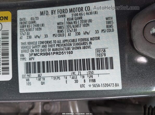 3FMCR9B61PRD51160 2023 FORD BRONCO SPORT Gray Շարժիչի բաժամունքի տեսք