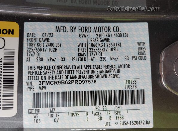 3FMCR9B62PRD97578 2023 FORD BRONCO SPORT Gray Շարժիչի բաժամունքի տեսք