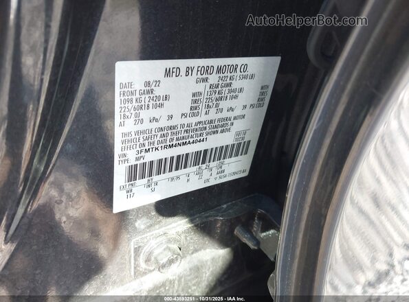 3FMTK1RM4NMA40441 2022 FORD MUSTANG MACH-E Black 