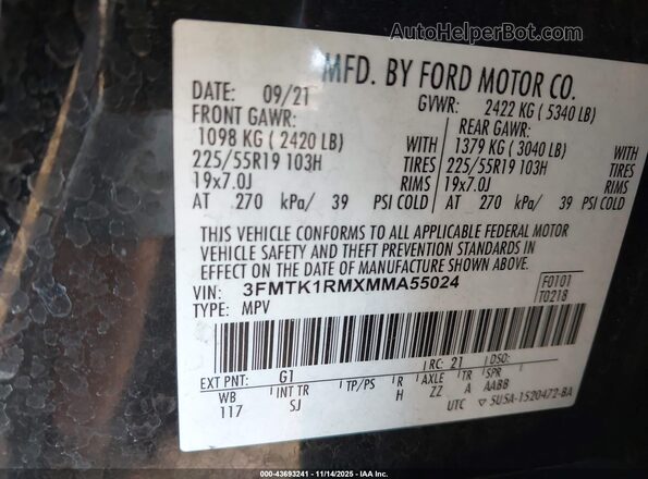 3FMTK1RMXMMA55024 2021 FORD MUSTANG MACH-E Black Vista del compartimento del motor