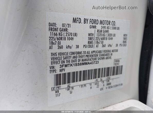 3FMTK1SS8MMA43723 2021 FORD MUSTANG MACH-E White Vista del compartimento del motor