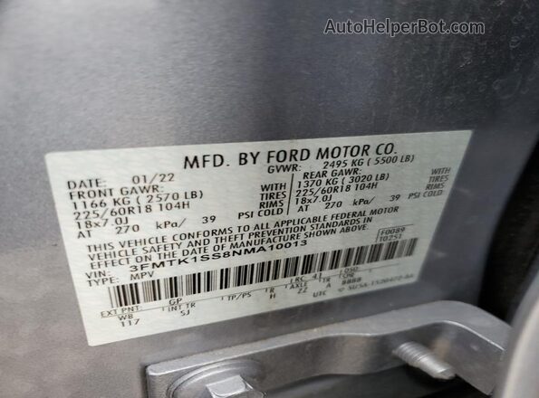 3FMTK1SS8NMA10013 2022 FORD MUSTANG Blue VIN sticker view