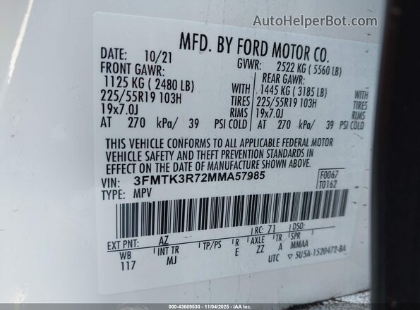 3FMTK3R72MMA57985 2021 FORD MUSTANG MACH-E PREMI Black Vista del compartimento del motor
