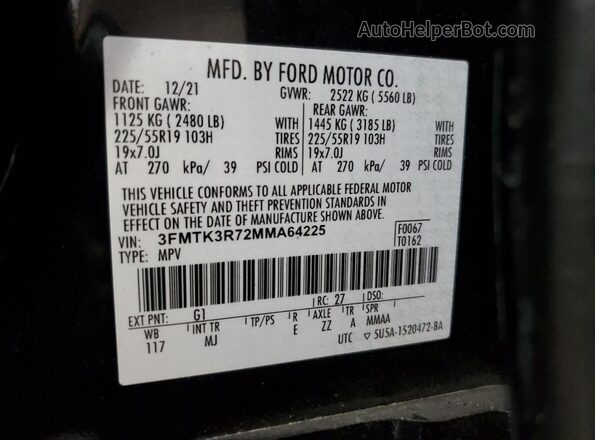 3FMTK3R72MMA64225 2021 FORD MUSTANG MACH-E PREMI Black 360 interior view