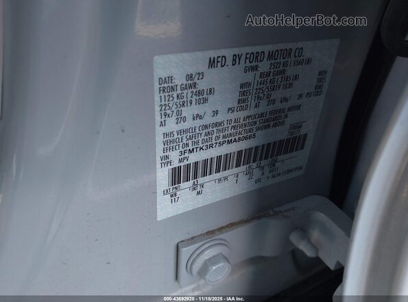 3FMTK3R75PMA80665 2023 FORD MUSTANG MACH-E PREMI White ძრავის განყოფილების ხედი