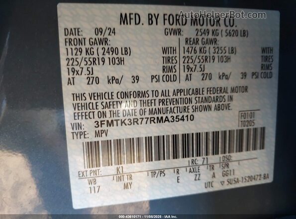 3FMTK3R77RMA35410 2024 FORD MUSTANG MACH-E PREMI Gray ძრავის განყოფილების ხედი