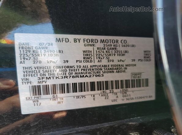 3FMTK3R78RMA27963 2024 FORD MUSTANG MACH-E PREMI Black სალონის 360-გრადუსიანი ხედი