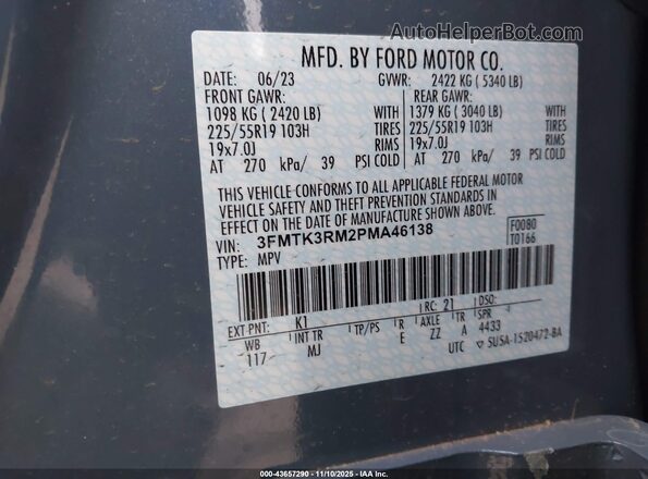 3FMTK3RM2PMA46138 2023 FORD MUSTANG MACH-E PREMI Blue 