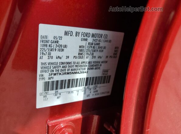 3FMTK3RM5NMA26642 2022 FORD MUSTANG MACH-E PREMI Red Вид підкапотного простору