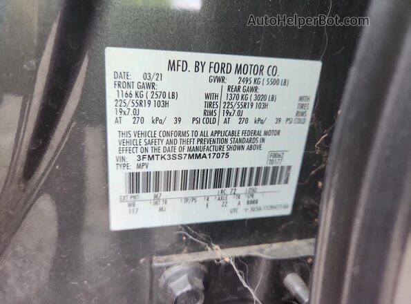 3FMTK3SS7MMA17075 2021 FORD MUSTANG MACH-E PREMI Gray Սալոնի 360 աստիճան տեսք