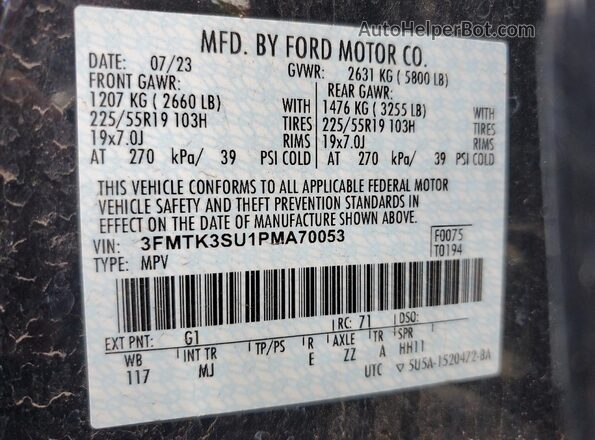 3FMTK3SU1PMA70053 2023 FORD MUSTANG MACH-E PREMI Черный Панорамный вид салона 360°