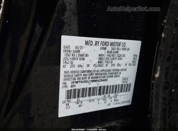 3FMTK3SU3MMA28480 2021 FORD MUSTANG MACH-E PREMI Black 
