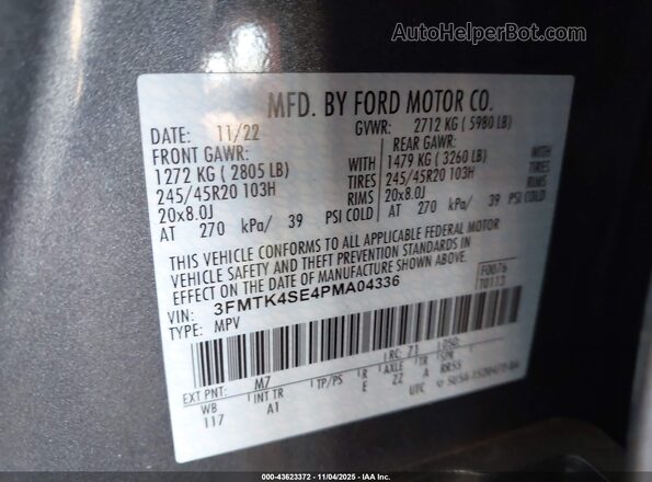 3FMTK4SE4PMA04336 2023 FORD MUSTANG MACH-E Gray Вид підкапотного простору