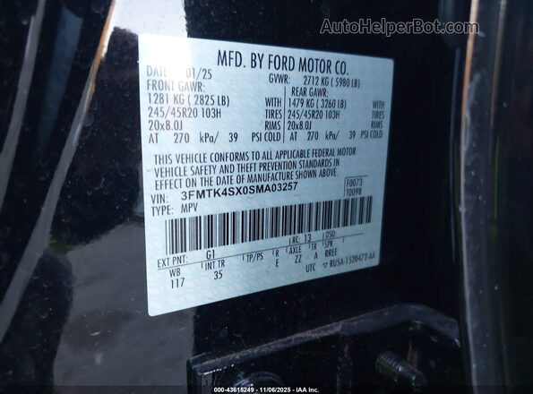 3FMTK4SX0SMA03257 2025 FORD MUSTANG MACH-E Black Widok komory silnika