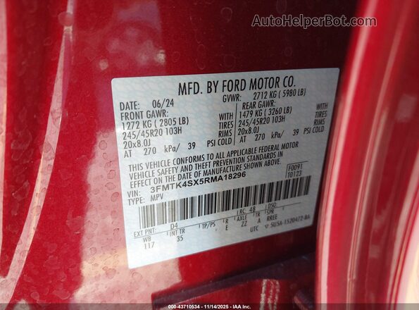 3FMTK4SX5RMA18296 2024 FORD MUSTANG MACH-E Red Շարժիչի բաժամունքի տեսք