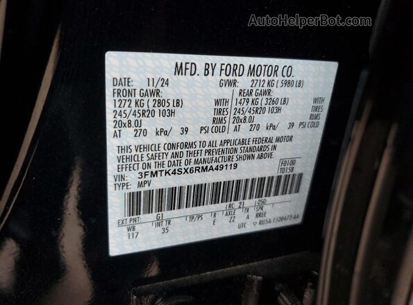 3FMTK4SX6RMA49119 2024 FORD MUSTANG Черный Вид наклейки с VIN-кодом