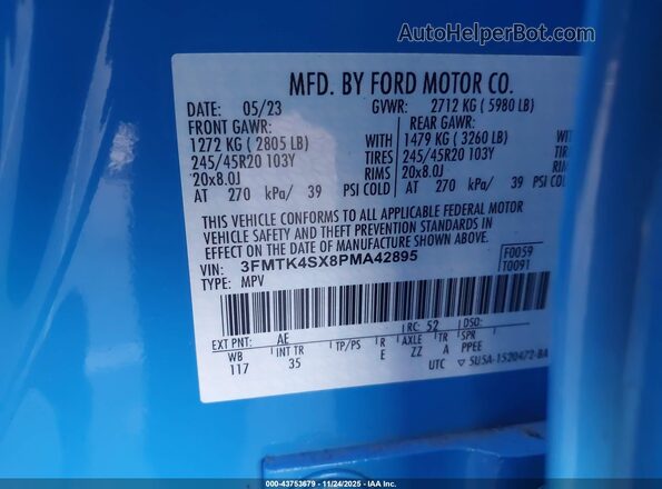 3FMTK4SX8PMA42895 2023 FORD MUSTANG MACH-E Blue Widok komory silnika