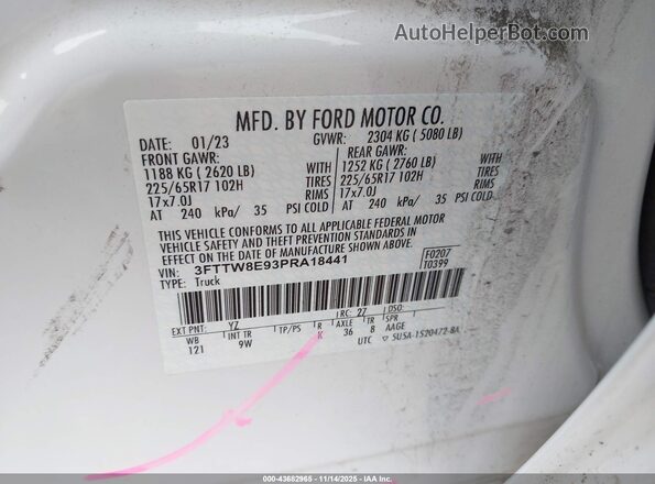 3FTTW8E93PRA18441 2023 FORD MAVERICK White Widok komory silnika