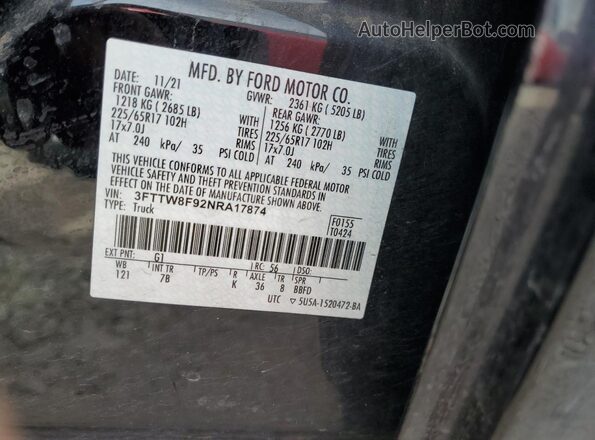 3FTTW8F92NRA17874 2022 FORD MAVERICK Черный Вид подкапотного пространства