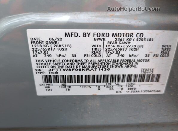 3FTTW8F96NRA71436 2022 FORD MAVERICK Зеленый Вид подкапотного пространства