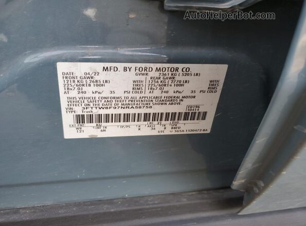 3FTTW8F97NRA58758 2022 FORD MAVERICK Бирюзовый Вид подкапотного пространства