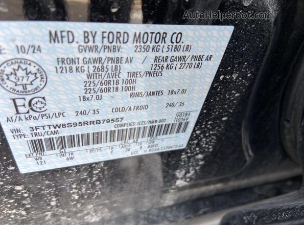 3FTTW8S95RRB79557 2024 FORD MAVERICK Черный Панорамный вид салона 360°