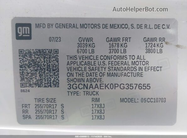 3GCNAAEK0PG357655 2023 CHEVROLET SILVERADO Белый Вид подкапотного пространства