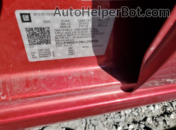 3GCPWBEK2MG298006 2021 CHEVROLET SILVERADO Red Вид підкапотного простору