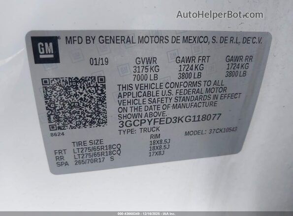 3GCPYFED3KG118077 2019 CHEVROLET SILVERADO White Widok komory silnika