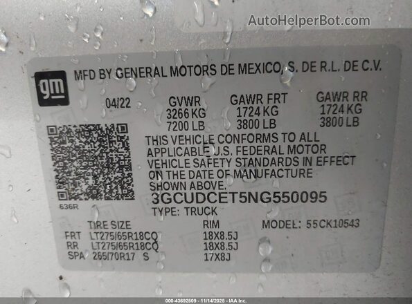 3GCUDCET5NG550095 2022 CHEVROLET SILVERADO Silver Widok komory silnika