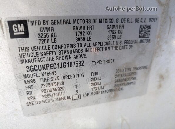 3GCUKPEC1JG107532 2018 CHEVROLET 1500 Серебряный Вид подкапотного пространства