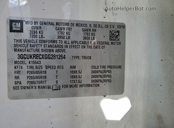 3GCUKRECXGG281264 2016 CHEVROLET 1500 White Widok komory silnika