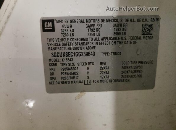 3GCUKSEC1GG239640 2016 CHEVROLET 1500 White Вид підкапотного простору