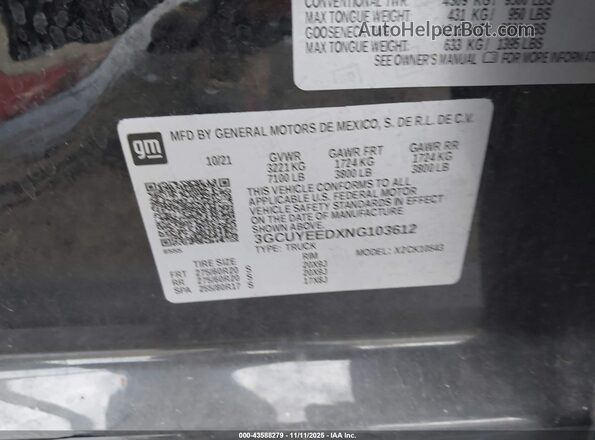 3GCUYEEDXNG103612 2022 CHEVROLET SILVERADO Черный Вид подкапотного пространства
