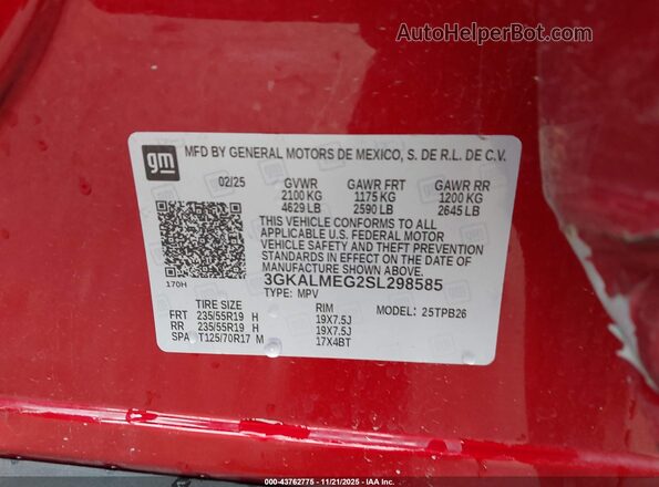 3GKALMEG2SL298585 2025 GMC TERRAIN Красный 