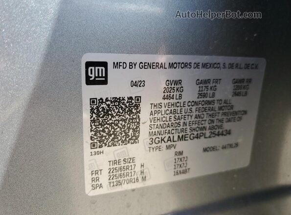 3GKALMEG4PL254434 2023 GMC TERRAIN Серебряный Вид наклейки с VIN-кодом