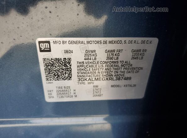 3GKALMEGXRL387489 2024 GMC TERRAIN Blue Vista del compartimento del motor