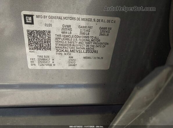 3GKALMEV1LL233291 2020 GMC TERRAIN Silver Vista del compartimento del motor