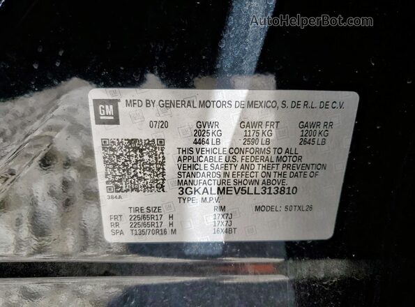 3GKALMEV5LL313810 2020 GMC TERRAIN Black Vista de la etiqueta del VIN