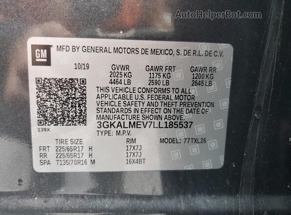 3GKALMEV7LL185537 2020 GMC TERRAIN Gray Widok wnętrza 360 stopni