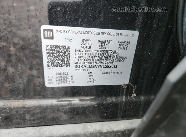 3GKALMEV7NL292011 2022 GMC TERRAIN Черный Вид наклейки с VIN-кодом