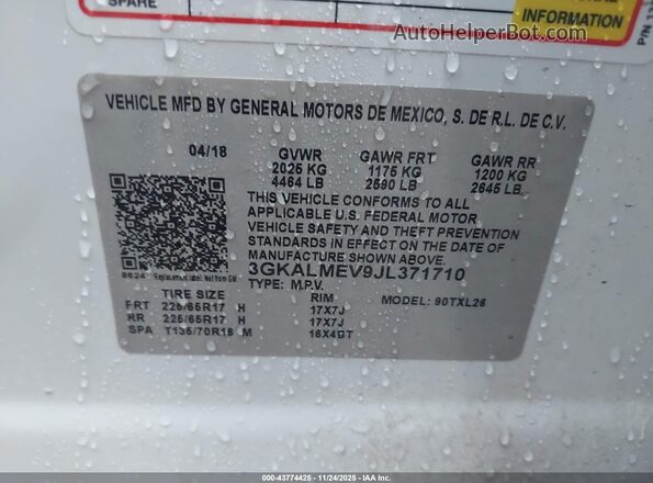 3GKALMEV9JL371710 2018 GMC TERRAIN White Շարժիչի բաժամունքի տեսք
