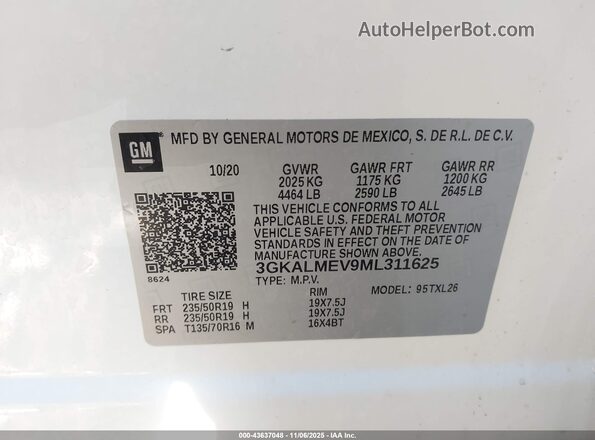 3GKALMEV9ML311625 2021 GMC TERRAIN White Вид підкапотного простору