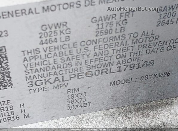 3GKALPEG0RL179168 2024 GMC TERRAIN White Vista del compartimento del motor