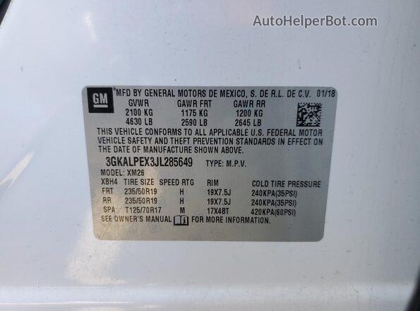 3GKALPEX3JL285649 2018 GMC TERRAIN White 
