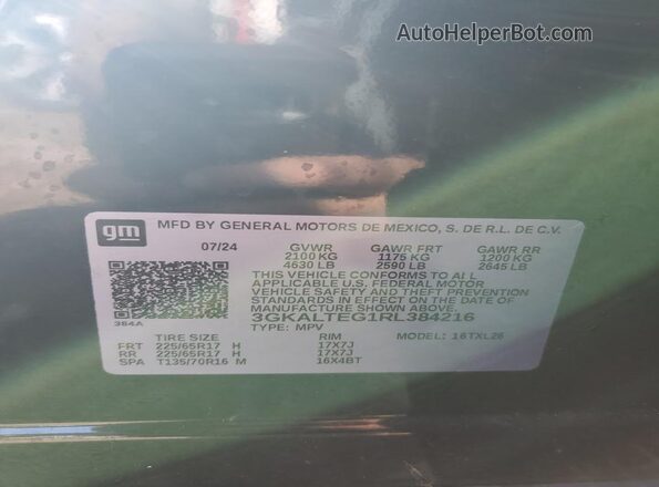 3GKALTEG1RL384216 2024 GMC TERRAIN Черный Панорамный вид салона 360°