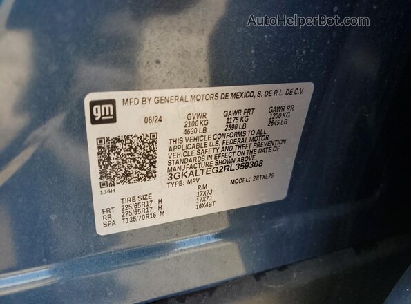 3GKALTEG2RL359308 2024 GMC TERRAIN Blue Շարժիչի բաժամունքի տեսք