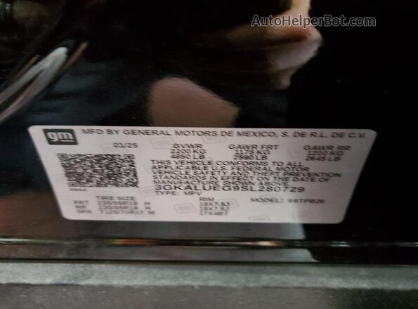 3GKALUEG9SL280729 2025 GMC TERRAIN Black Вид наклейки з VIN-кодом